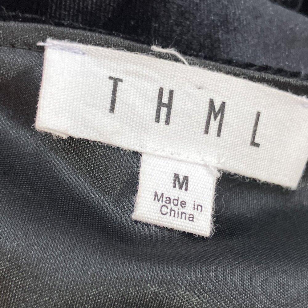 Anthropologie Medium M THML Black‎ Velvet Embroidered Babydoll Mini Dress Boho - Picture 5 of 6